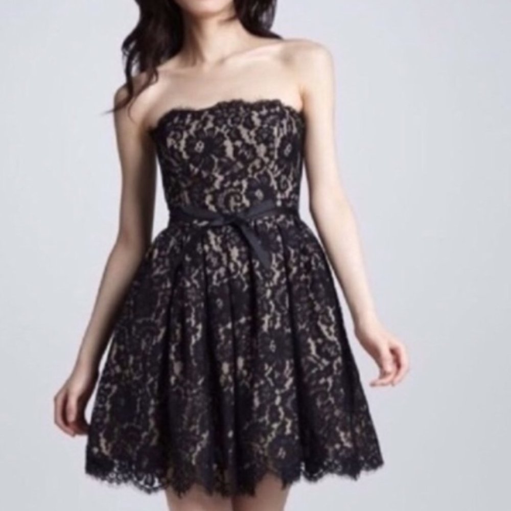 NWT Black Lace Strapless Bow Dress Size 2